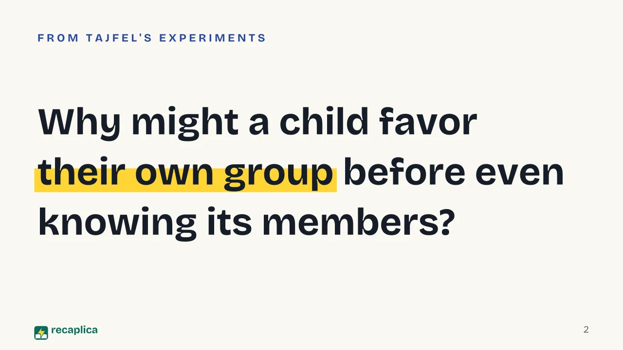 Slide 2 of the presentation on Prejudice: Why might a child favor their own group before even knowing its members?