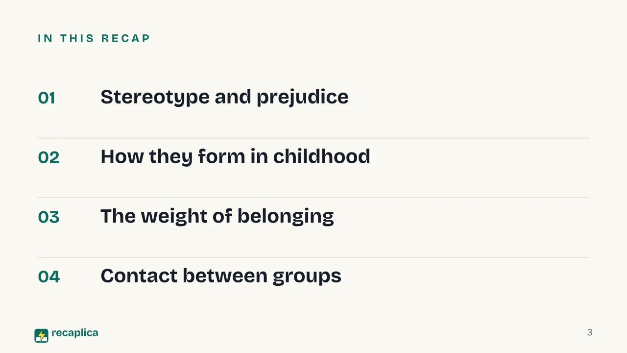 Slide 3 of the presentation on Prejudice: In this Recap