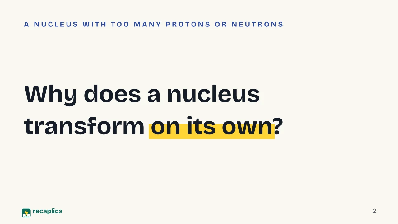 Slide 2 of the presentation on Radioactive Decay Explained: Why does a nucleus transform on its own?