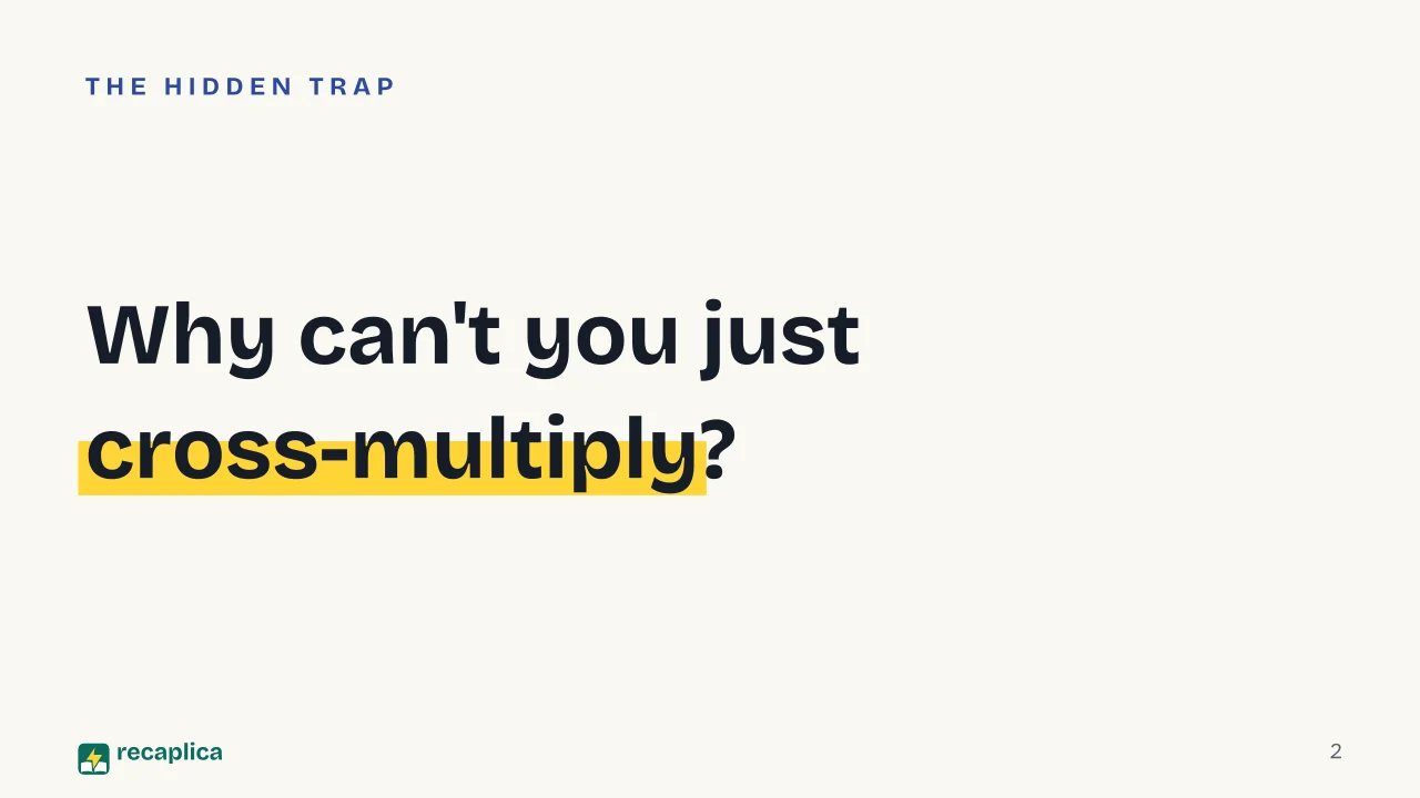 Slide 2 of the presentation on Rational Inequalities: Why can't you just cross-multiply?
