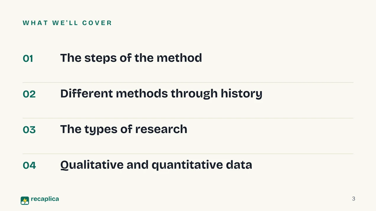 Slide 3 of the presentation on Scientific Method: What we'll cover