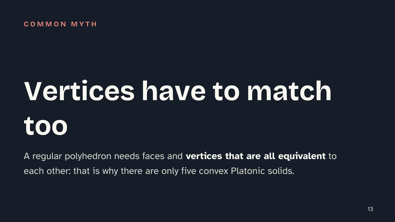 Slide 13 of the presentation on Solid Geometry: Vertices have to match too