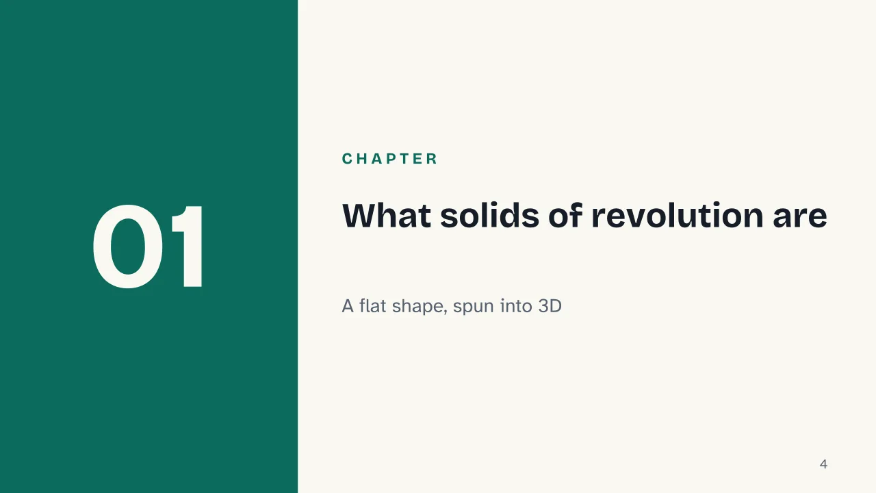 Slide 4 of the presentation on Solid of Revolution: Chapter 01: What solids of revolution are