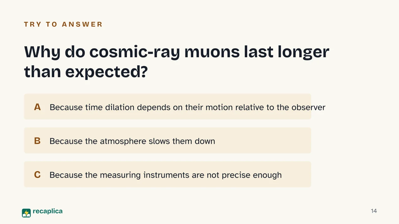 Slide 14 of the presentation on E = mc²: Why do cosmic-ray muons last longer than expected?