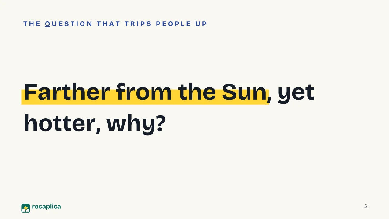 Slide 2 of the presentation on Summer: Farther from the Sun, yet hotter, why?