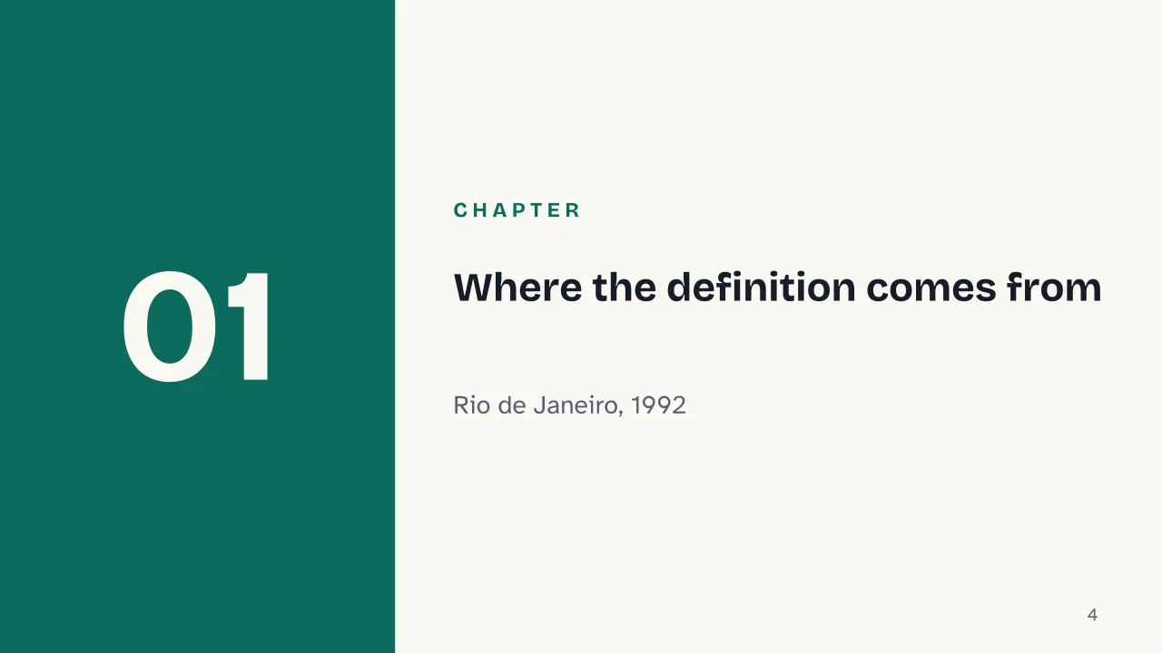 Slide 4 of the presentation on What Is Sustainable Agriculture? Definition, Measures, and the Organic Difference: Chapter 01: Where the definition comes from