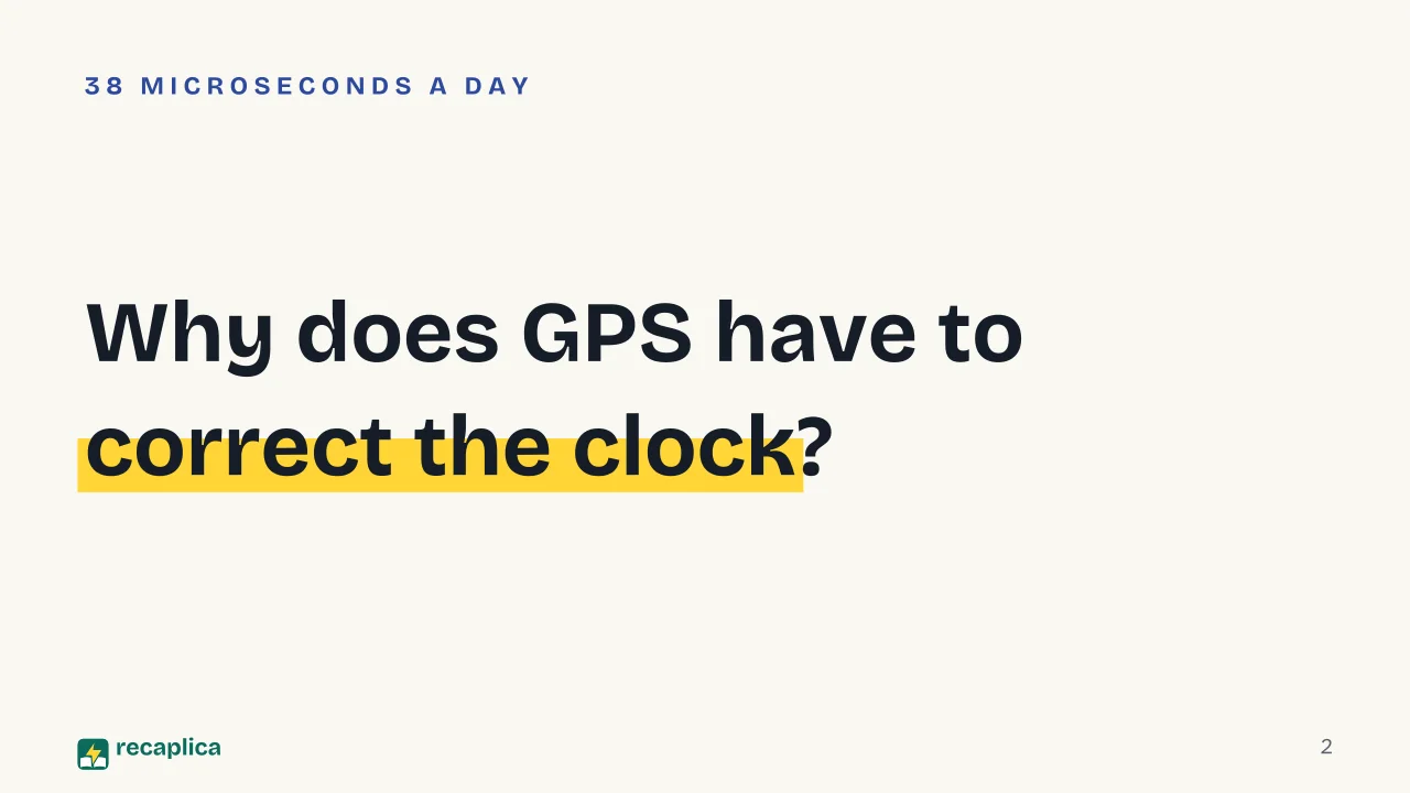 Slide 2 of the presentation on Time Travel: Why does GPS have to correct the clock?
