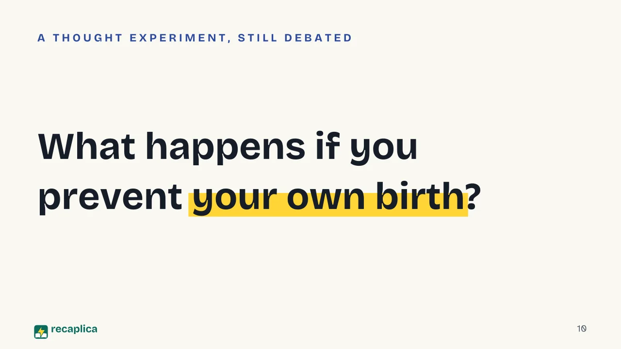 Slide 10 of the presentation on Time Travel: What happens if you prevent your own birth?