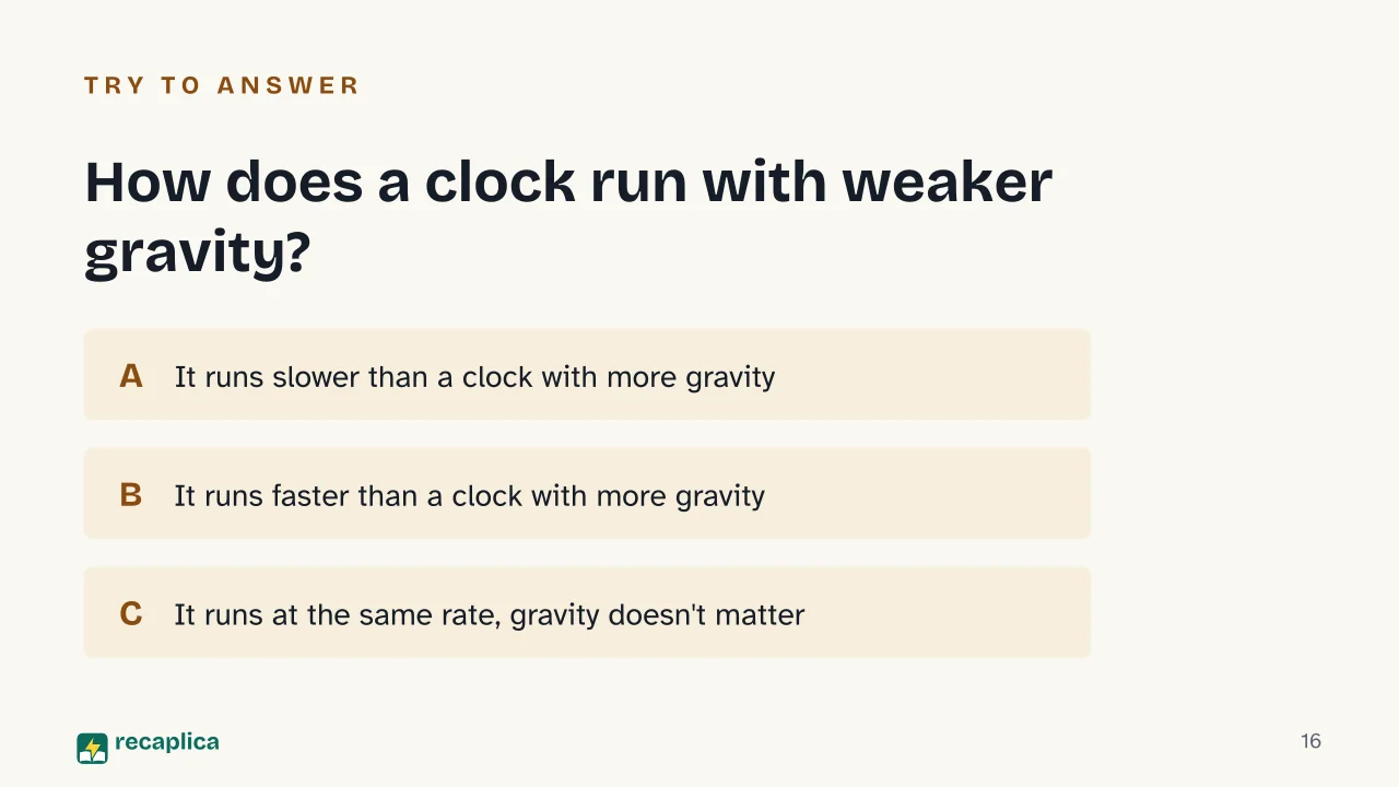 Slide 16 of the presentation on Time Travel: How does a clock run with weaker gravity?