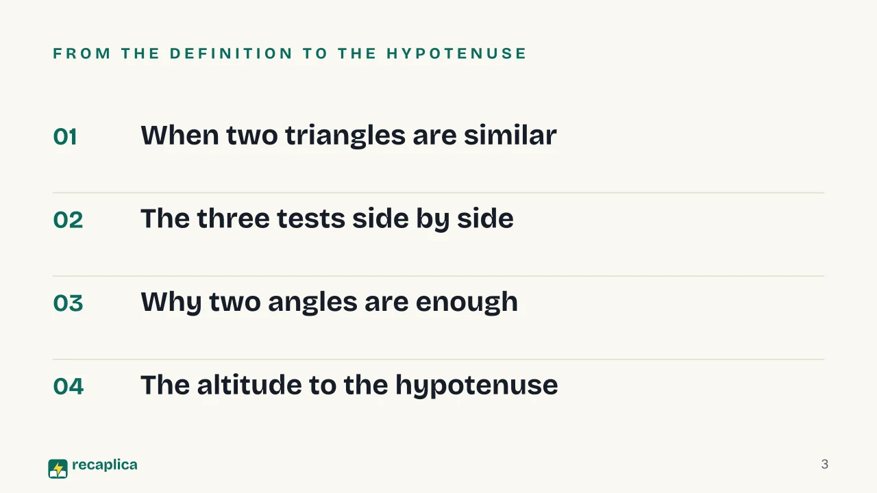 Slide 3 of the presentation on Triangle Similarity Theorems: From the definition to the hypotenuse