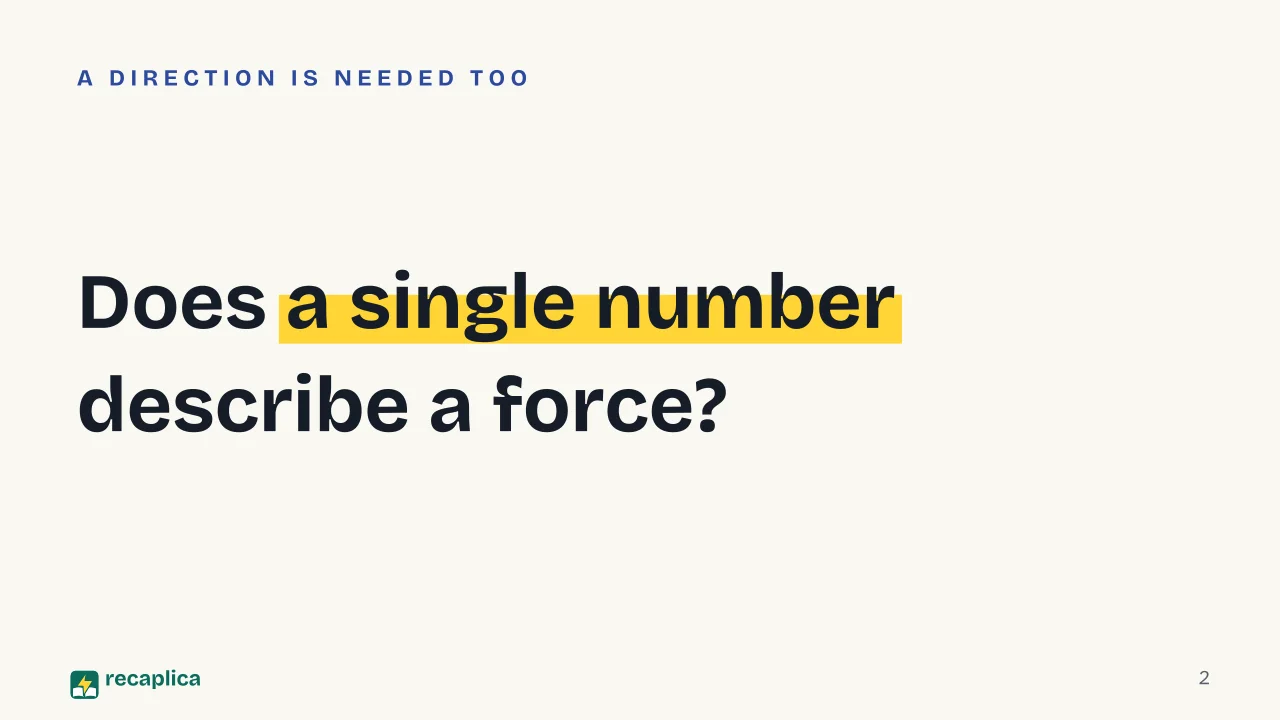Slide 2 of the presentation on Vectors: Does a single number describe a force?