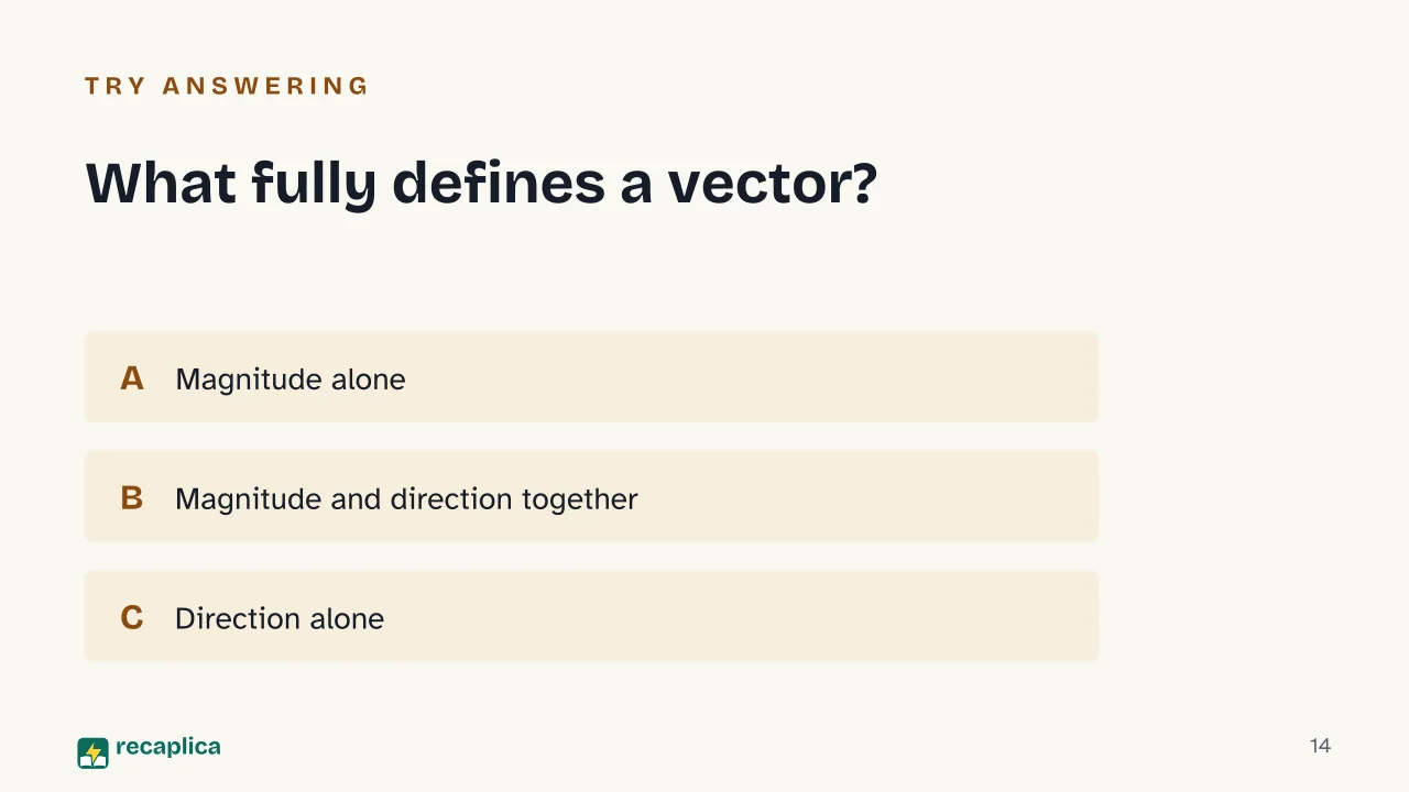 Slide 14 of the presentation on Vectors: What fully defines a vector?