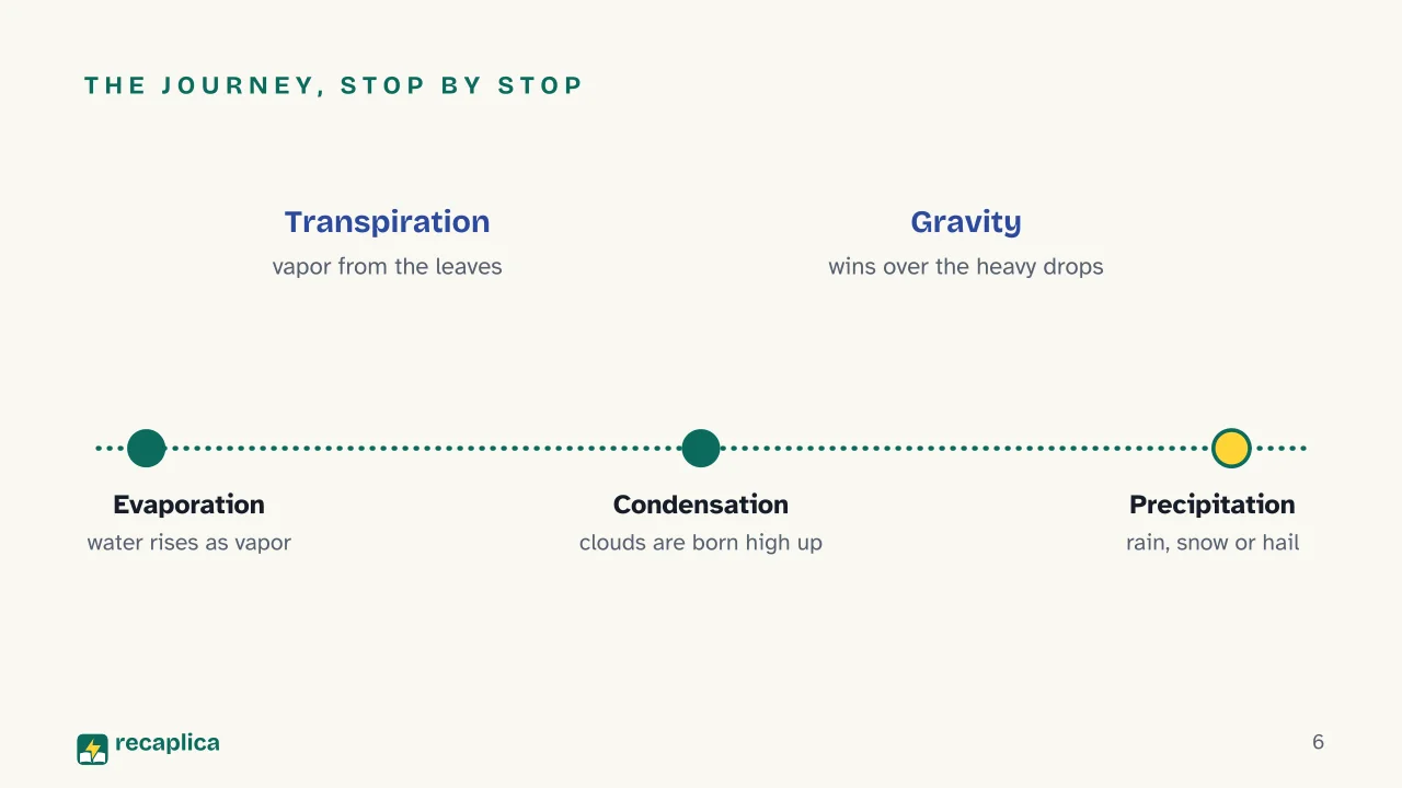 Slide 6 of the presentation on The Water Cycle: The journey, stop by stop