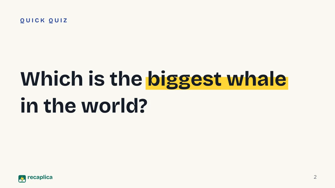 Slide 2 of the presentation on Whale: Which is the biggest whale in the world?