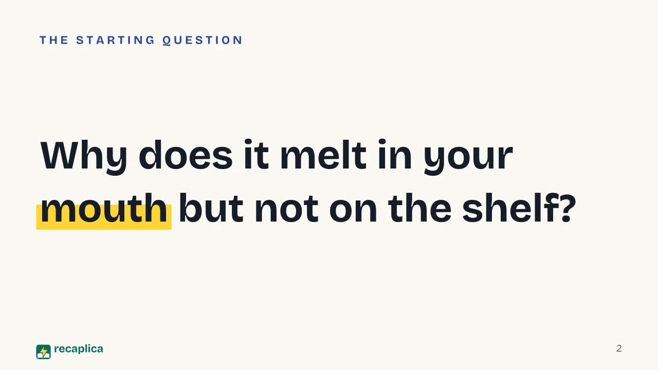 Slide 2 of the presentation on Why does chocolate melt in your mouth? The science of cocoa butter: Why does it melt in your mouth but not on the shelf?