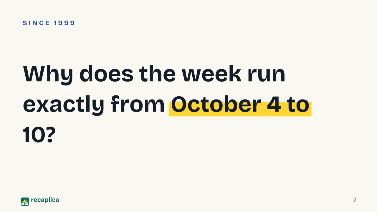 Slide 2 of the presentation on World Space Week: Why does the week run exactly from October 4 to 10?