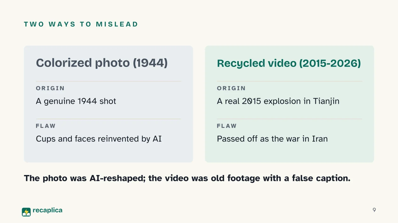 Slide 9 of the presentation on AI Pop Culture: Two ways to mislead
