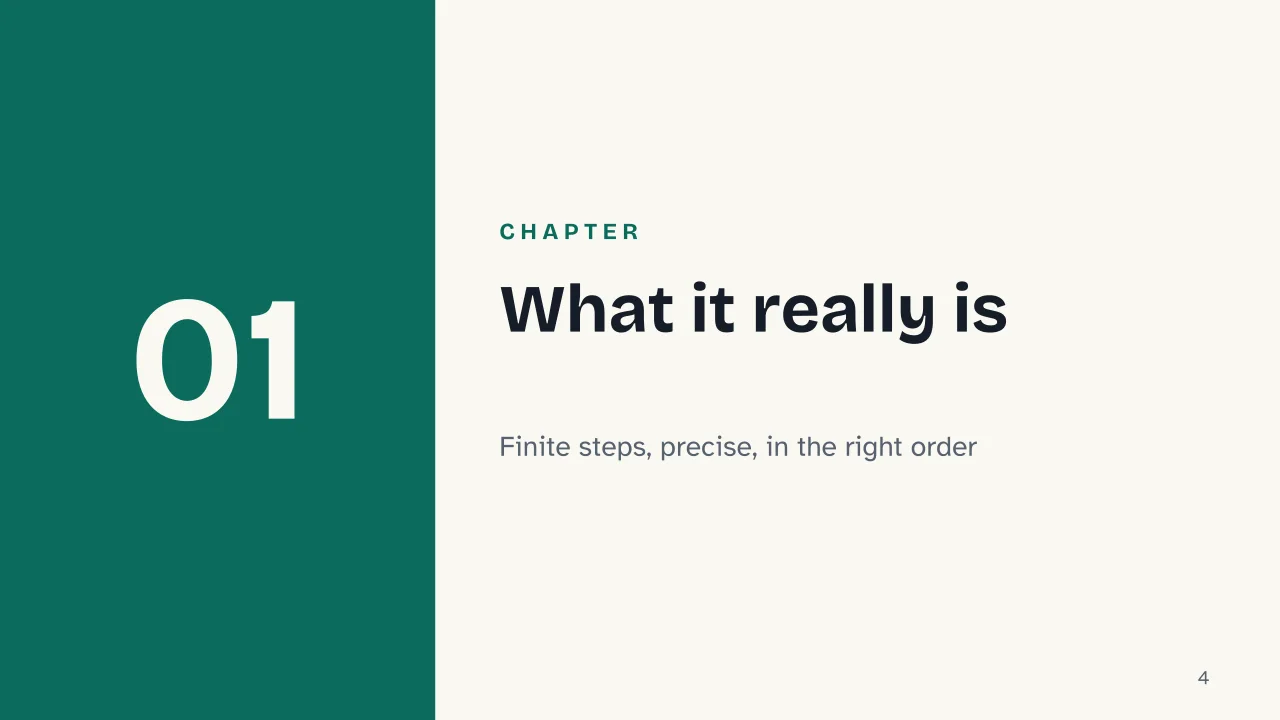 Slide 4 of the presentation on The algorithm: Chapter 01: What it really is