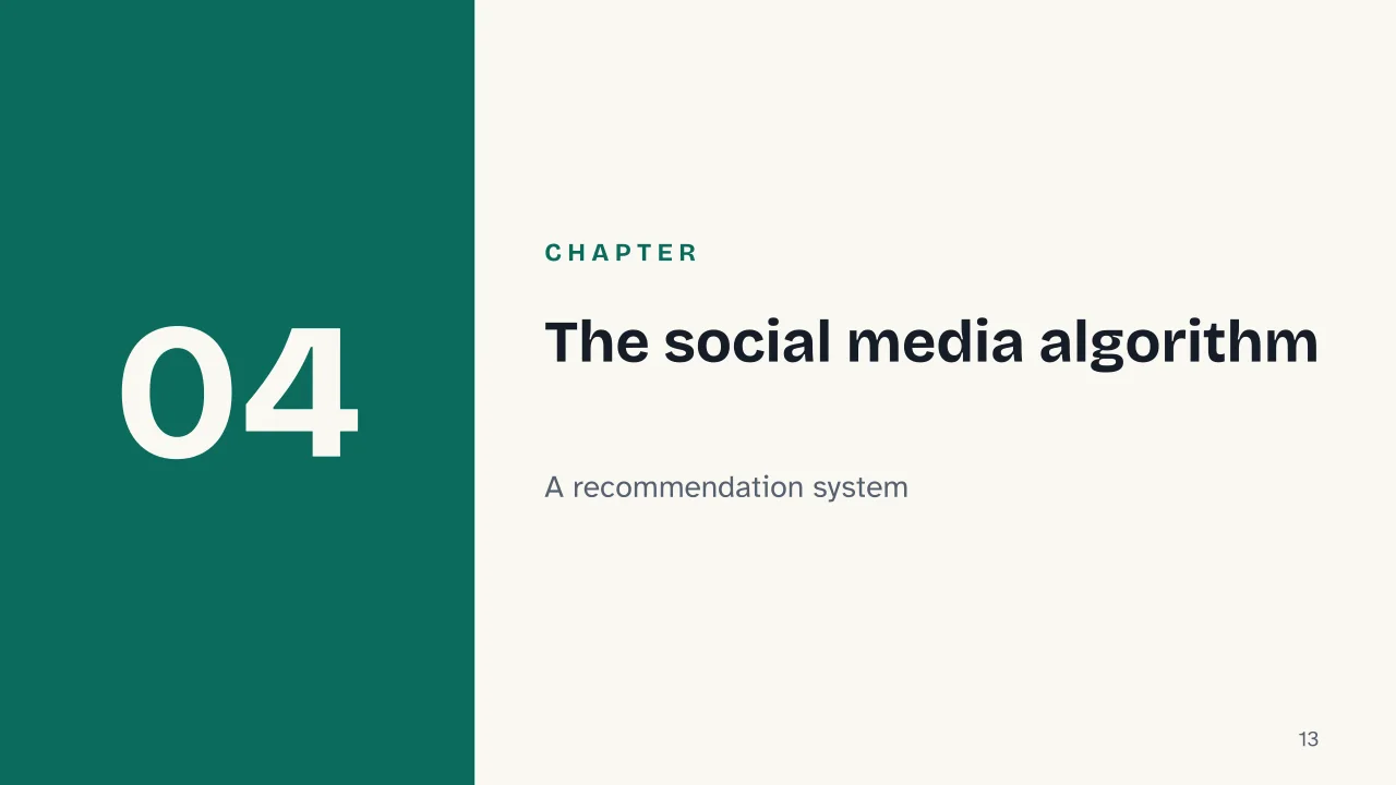 Slide 13 of the presentation on The algorithm: Chapter 04: The social media algorithm