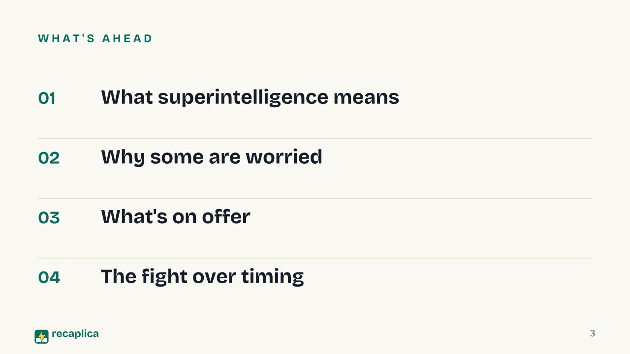 Slide 3 of the presentation on Artificial Superintelligence: What's ahead