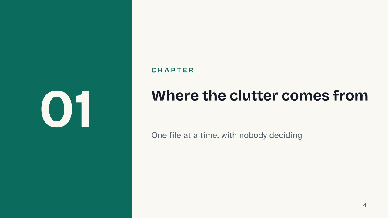 Slide 4 of the presentation on Clean Junk Files from PC and Mac: Chapter 01: Where the clutter comes from