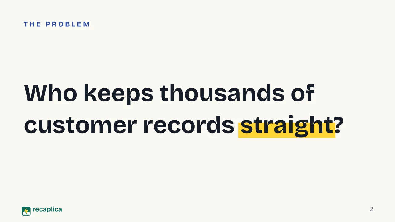 Slide 2 of the presentation on DBMS: Who keeps thousands of customer records straight?
