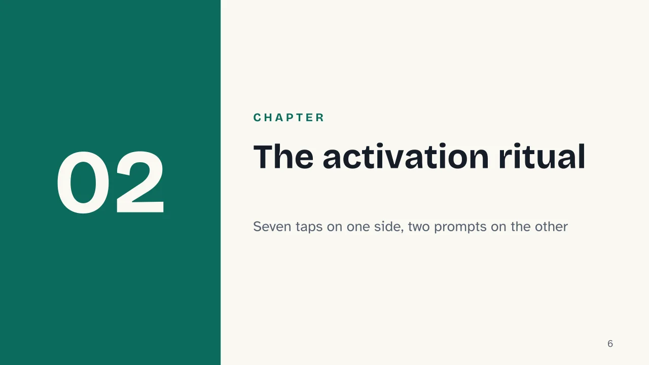 Slide 6 of the presentation on Developer Options: Chapter 02: The activation ritual