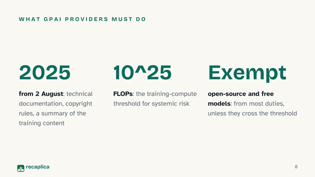Slide 8 of the presentation on The EU AI Act: What GPAI providers must do