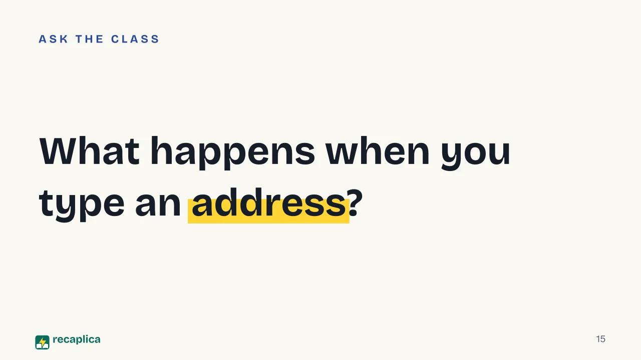 Slide 15 of the presentation on The History of the Internet: What happens when you type an address?
