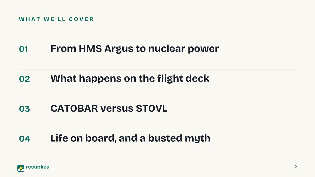 Slide 3 of the presentation on How Does an Aircraft Carrier Work? Flight Deck, Catapults and Nuclear Power: What we'll cover