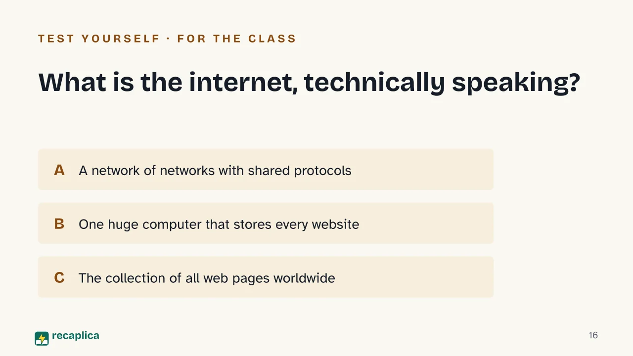 Slide 16 of the presentation on How the internet works: What is the internet, technically speaking?