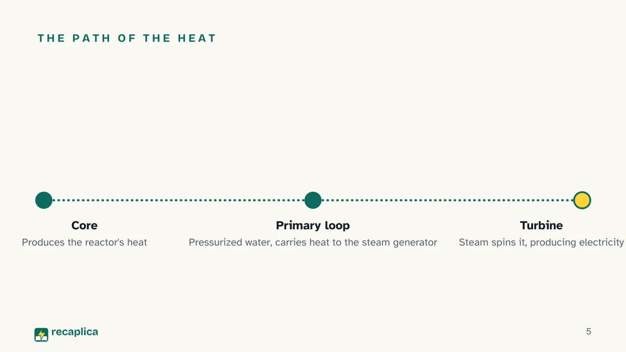 Slide 5 of the presentation on Nuclear Power Plant: The path of the heat