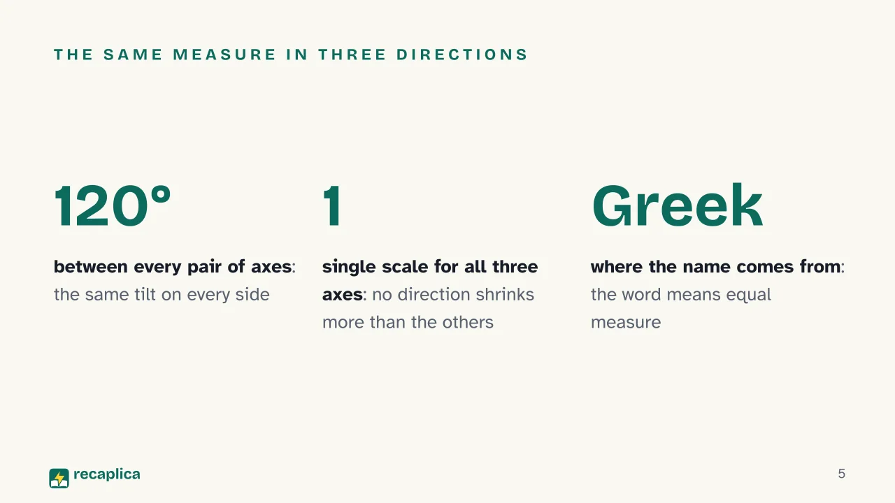 Slide 5 of the presentation on Isometric Drawing: The same measure in three directions