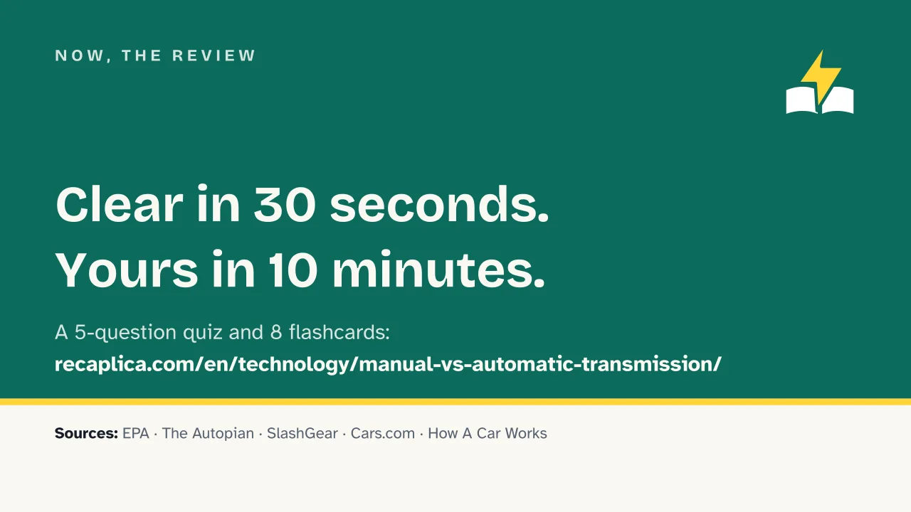 Slide 18 of the presentation on Manual vs. Automatic Transmission: Now, the review