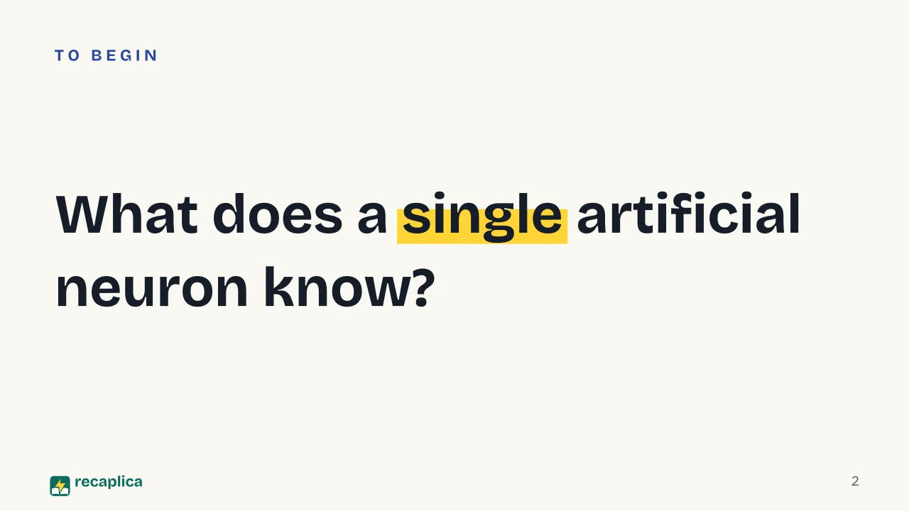 Slide 2 of the presentation on Neural networks: What does a single artificial neuron know?