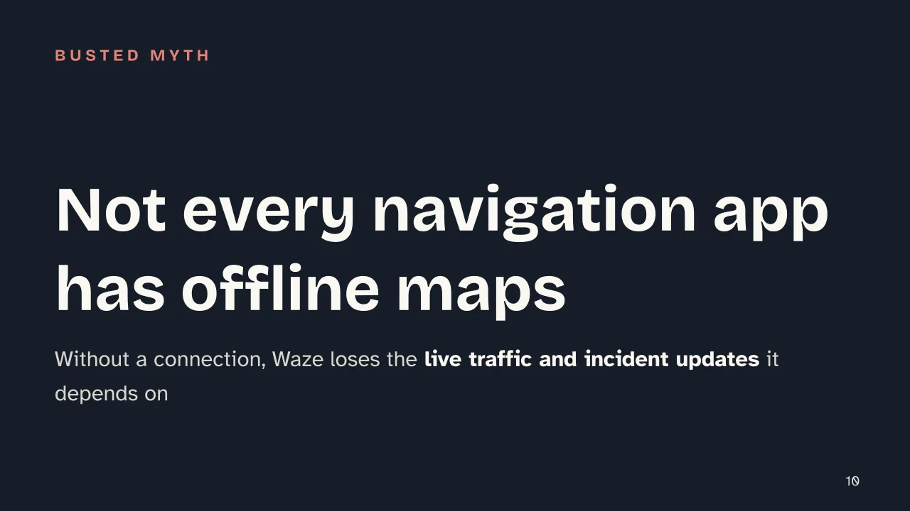 Slide 10 of the presentation on Offline Maps: Not every navigation app has offline maps