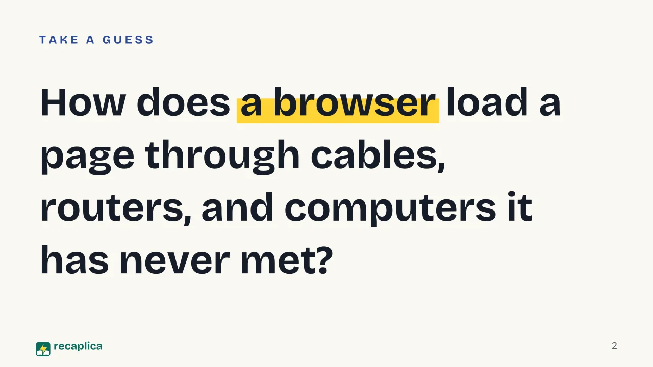Slide 2 of the presentation on OSI Model: How does a browser load a page through cables, routers, and computers it has never met?