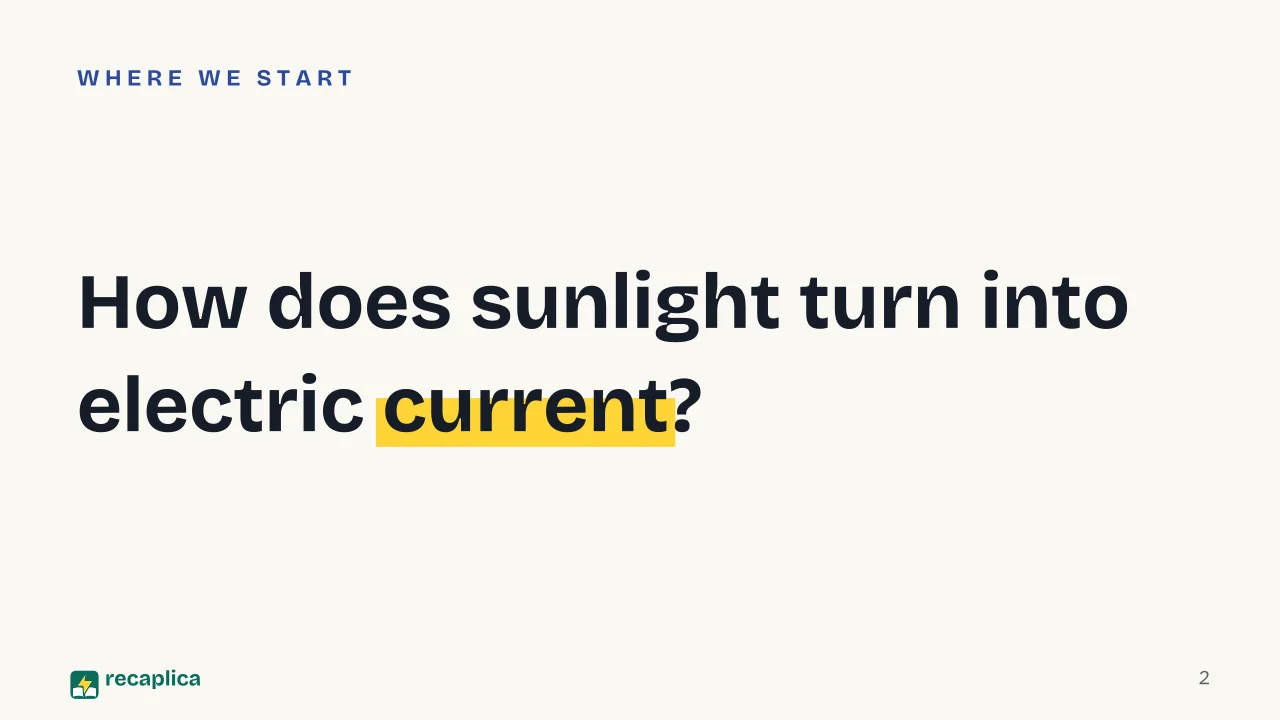 Slide 2 of the presentation on Solar panel systems: How does sunlight turn into electric current?