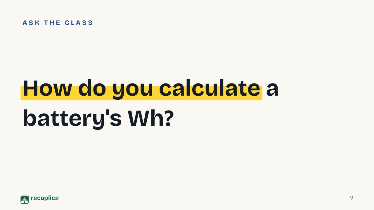 Slide 9 of the presentation on Power bank on a plane: How do you calculate a battery's Wh?