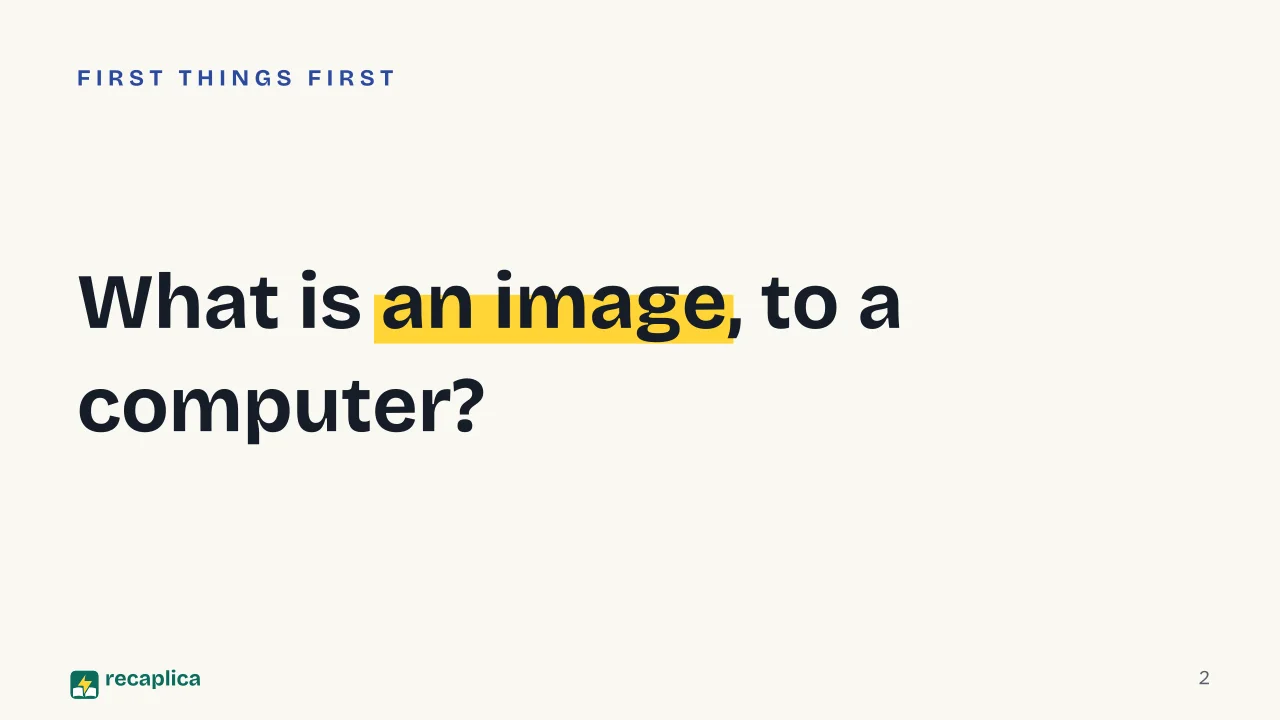 Slide 2 of the presentation on Vector vs Raster Images: What is an image, to a computer?