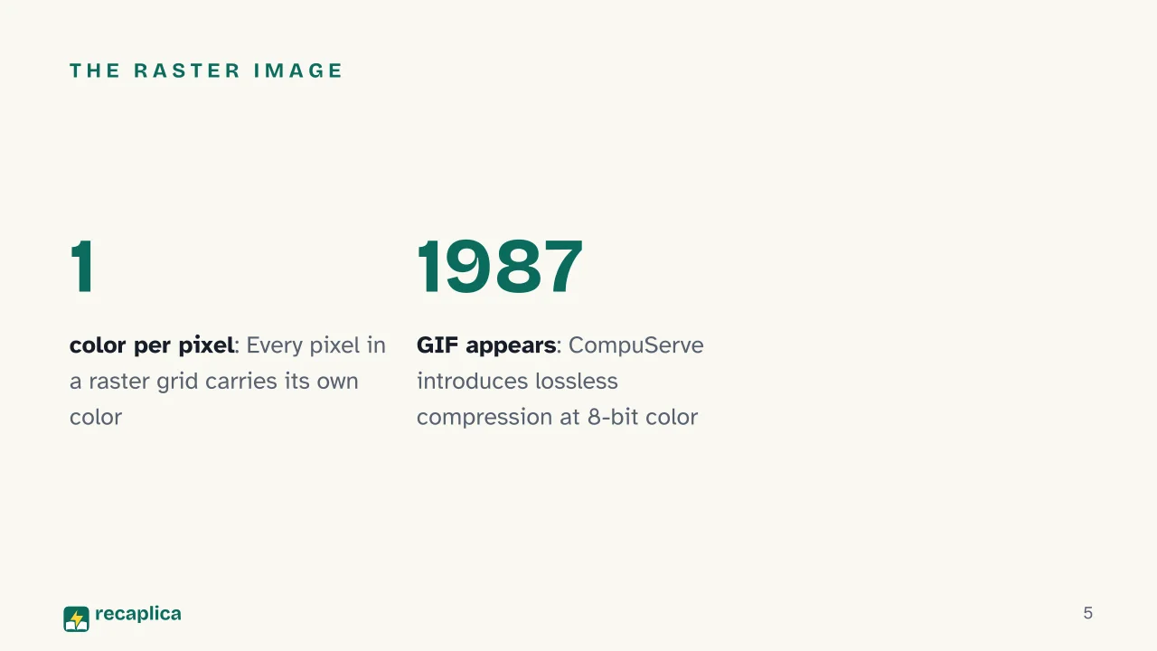 Slide 5 of the presentation on Vector vs Raster Images: The raster image