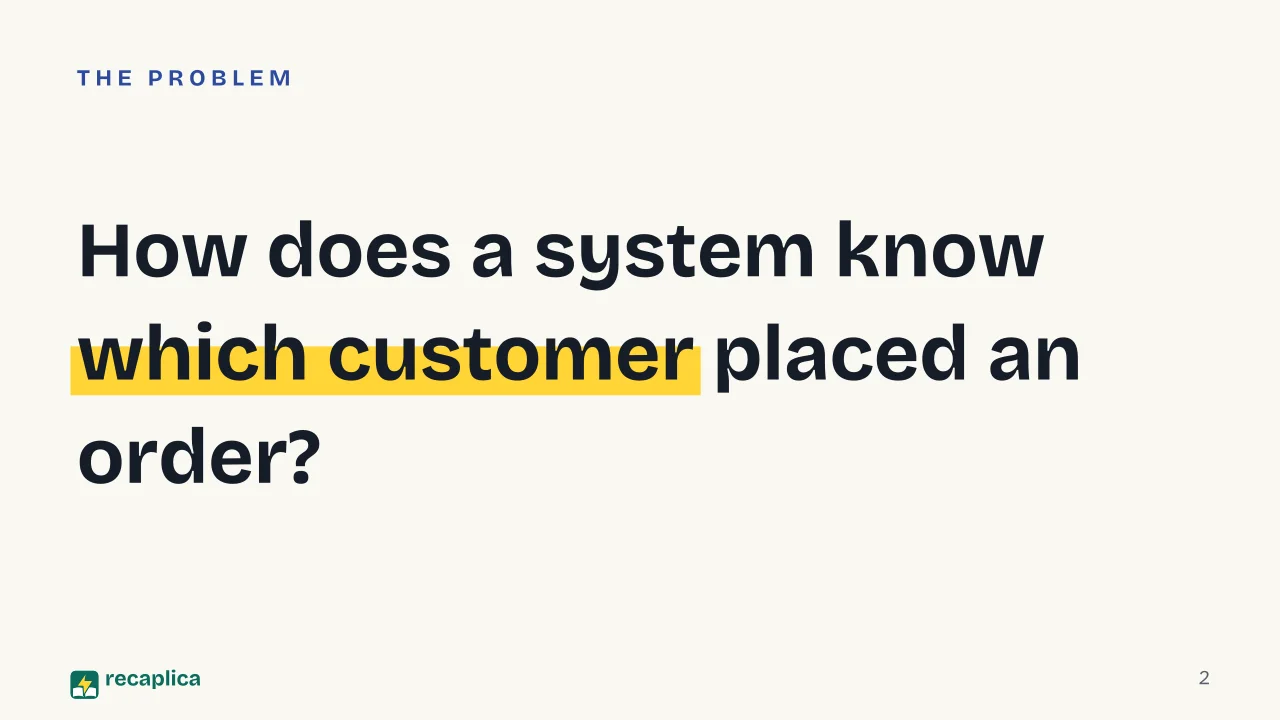 Slide 2 of the presentation on Relational Database: How does a system know which customer placed an order?