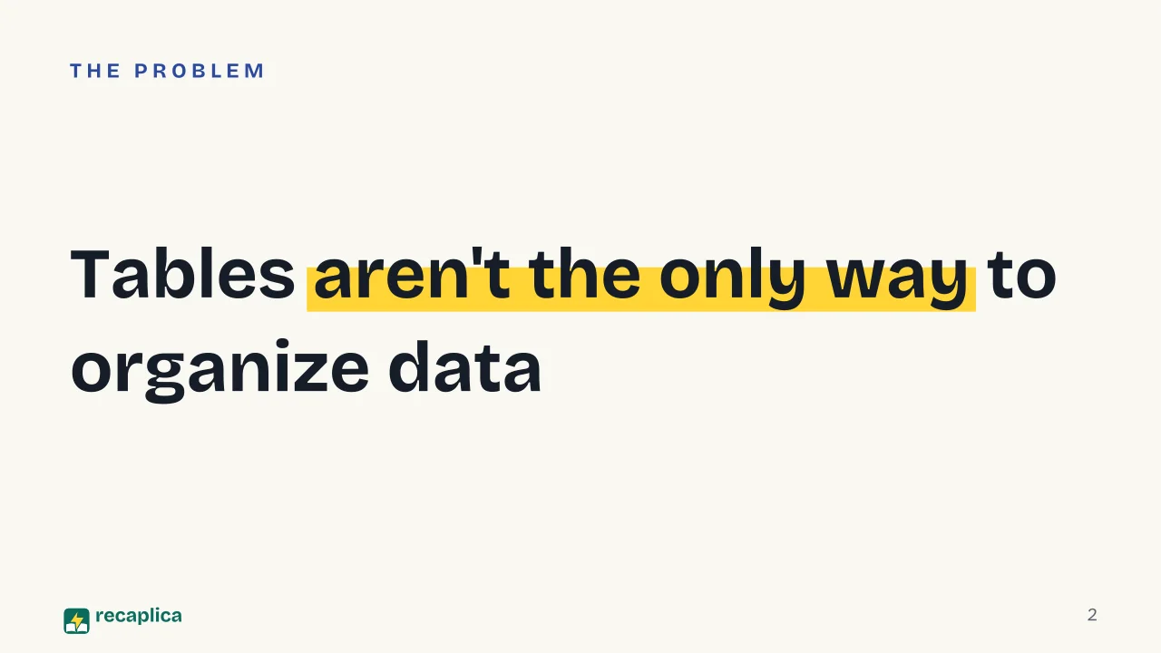 Slide 2 of the presentation on SQL vs NoSQL: Tables aren't the only way to organize data