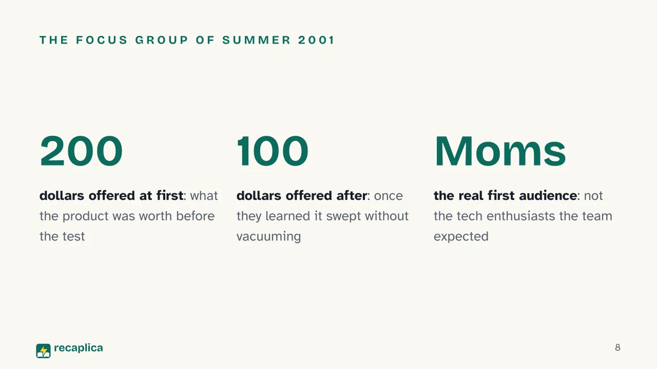 Slide 8 of the presentation on Robot vacuum cleaners: The focus group of summer 2001