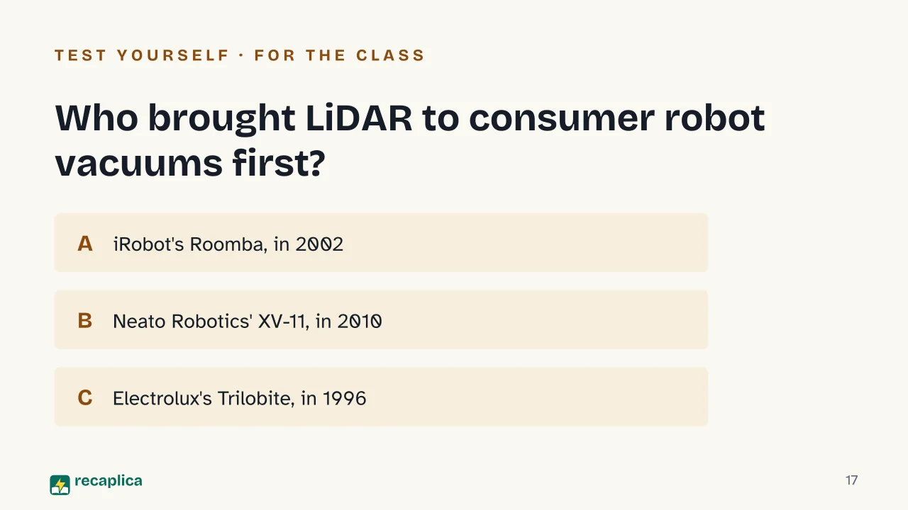 Slide 17 of the presentation on Robot vacuum cleaners: Who brought LiDAR to consumer robot vacuums first?