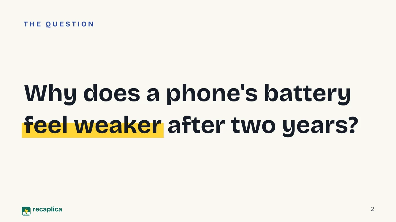 Slide 2 of the presentation on Smartphone Battery Life: Why does a phone's battery feel weaker after two years?