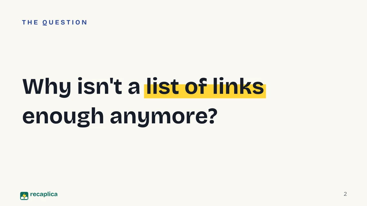 Slide 2 of the presentation on SEO, AEO and GEO: Why isn't a list of links enough anymore?
