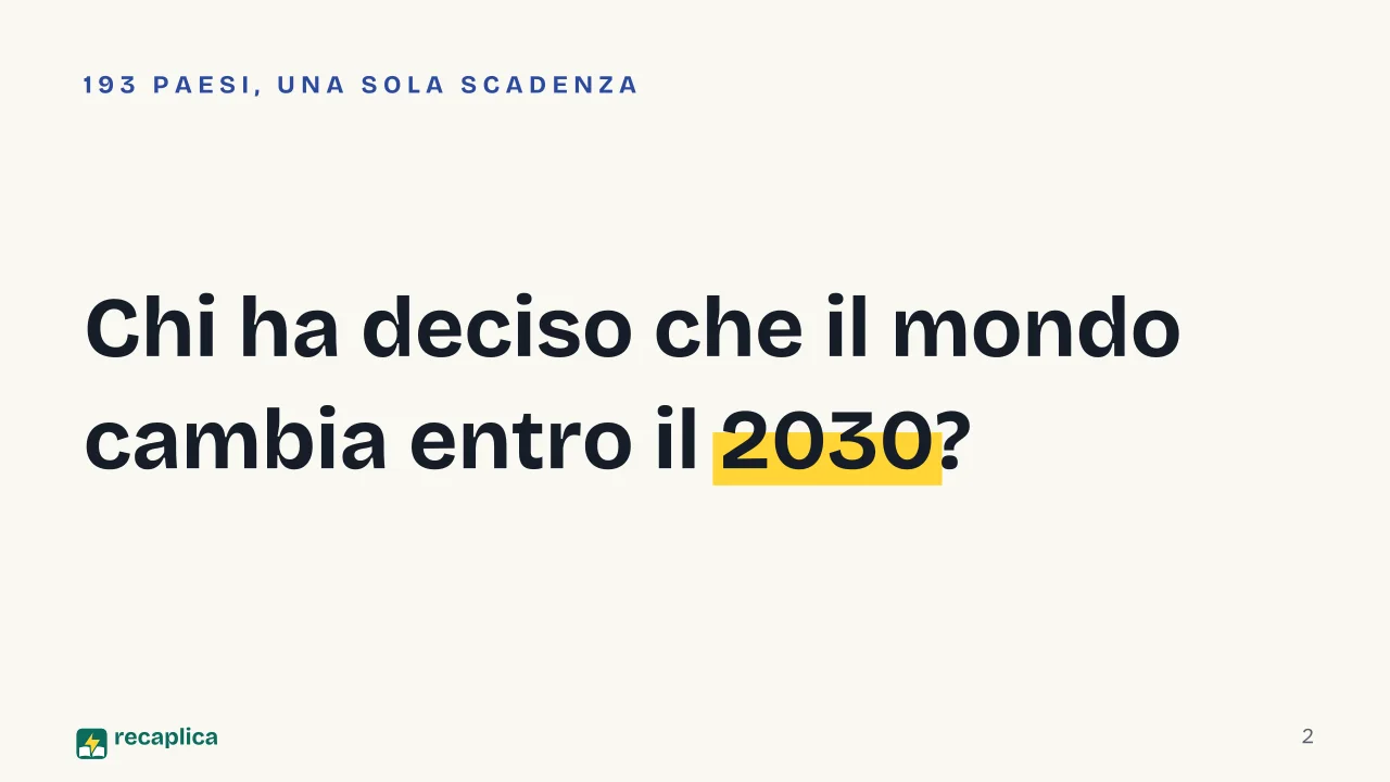 Slide 2 della presentazione su Agenda 2030: Chi ha deciso che il mondo cambia entro il 2030?