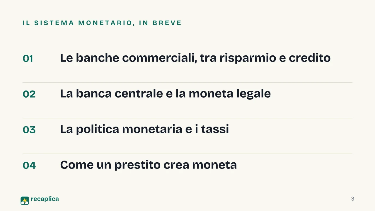 Slide 3 della presentazione su Banca centrale: Il sistema monetario, in breve