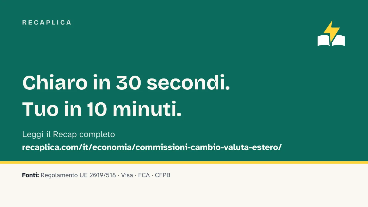 Slide 14 della presentazione su Commissioni cambio valuta, come funzionano quando si paga o si preleva all'estero: Recaplica